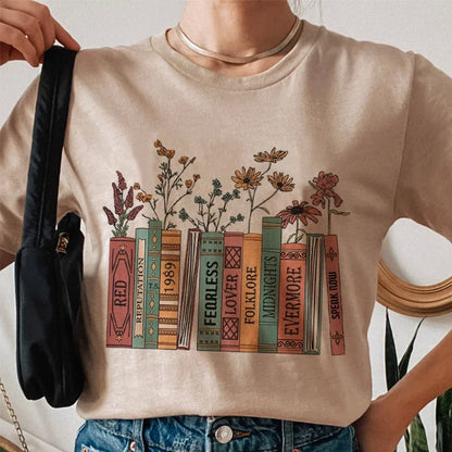 Books Floral Print Vintage T-Shirts